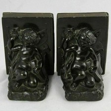 Antique Pair of Armor Bronze Clad Cherub Bookends