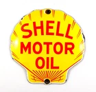 VINTAGE SHELL MOTOR OIL PORCELAIN METAL SIGN 4-1/2" x 4-1/2" GAS STATION PUMP