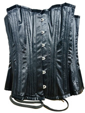 Black Satin Steel Boned Corset Bustier Lace Up Back Size 22