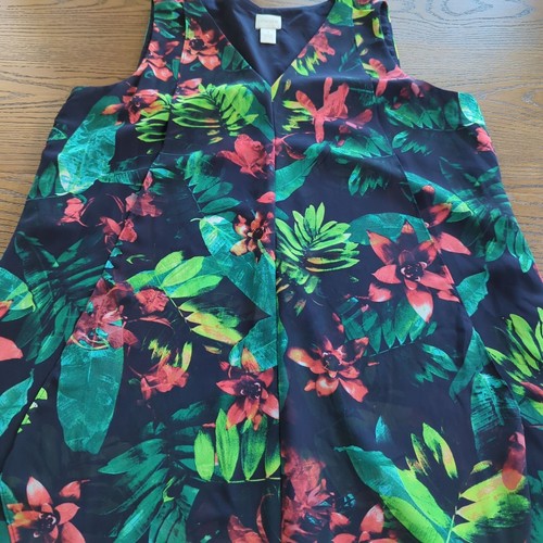 Chico's sleeveless asymmetrical abstract floral leaves summer dress sz 1 sz 8 - Picture 18 of 24
