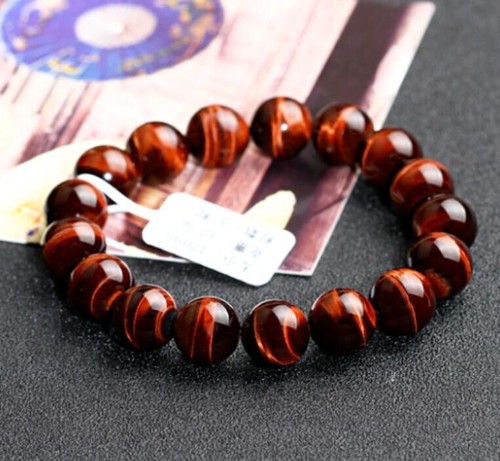 Top Natural Red Tiger Eye Gemstone Round Beads Women Men Bracelet 12mm AAAAA - Picture 6 of 6