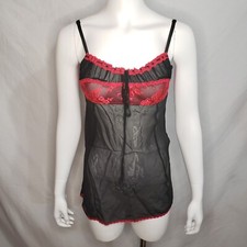 Victoria's Secret 100 Silk Milkmaid Chemise Slip Medium Sheer Black Red