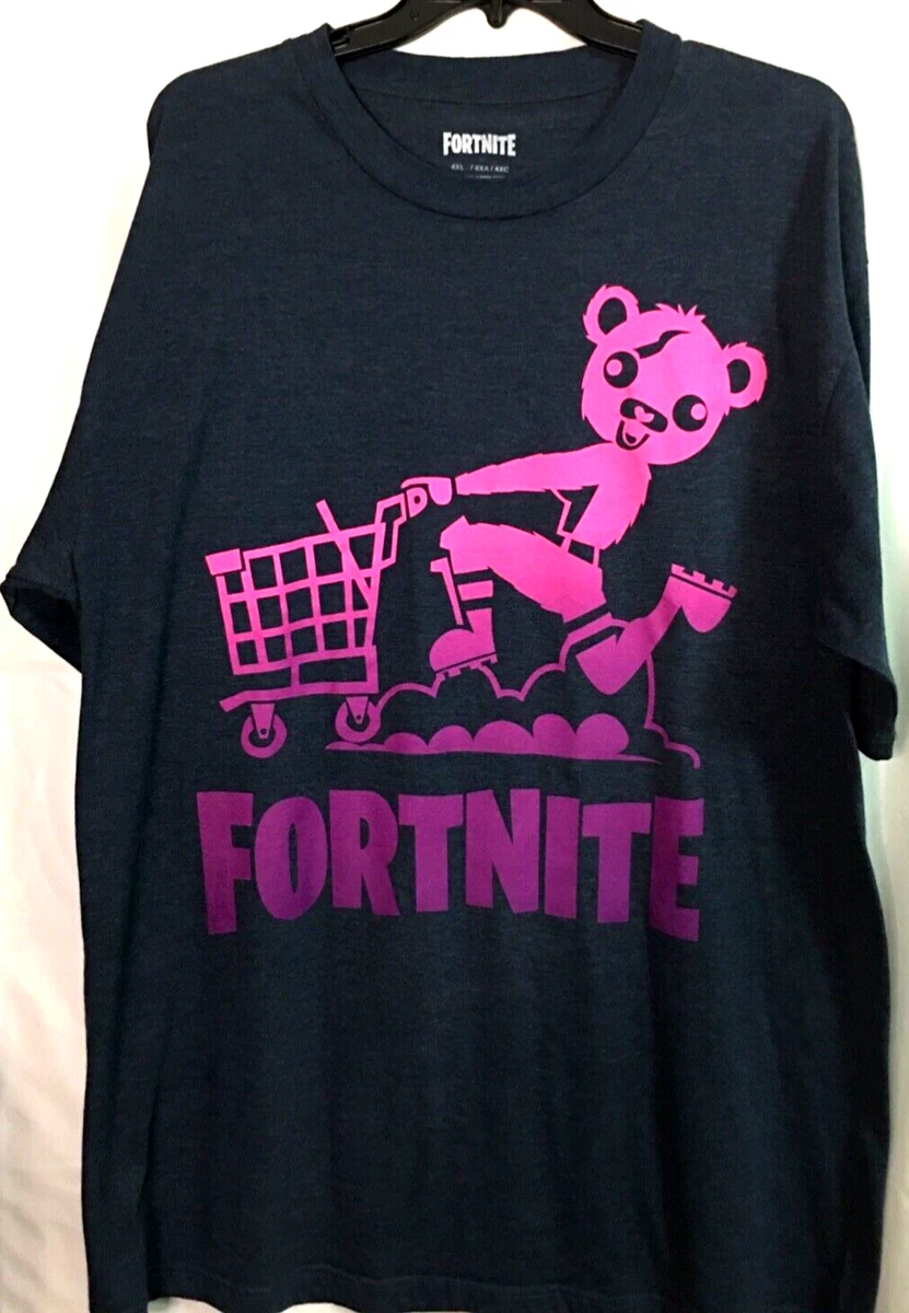 FORTNITE Blue Short Sleeve T-Shirt Pink Bear 100% Cotton Video Game  Character