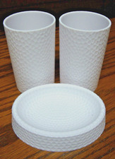 Bathroom Set 3pc Plastic Hammered-Look Toothbrush Holder-Tumbler-Soap Dish  985