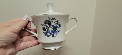 Juego de crema y azúcar china fina azul cantón 3558 hecho en Japón azul y blanco - Imagen 3 de 5