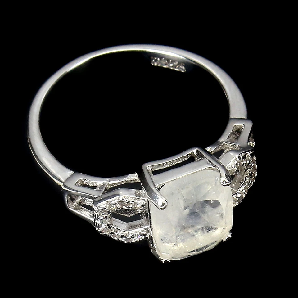 925 Sterling Silver Octagon Moonstone 9x7mm Simulated Cz Ring Size 6.5 - Image 3 of 4