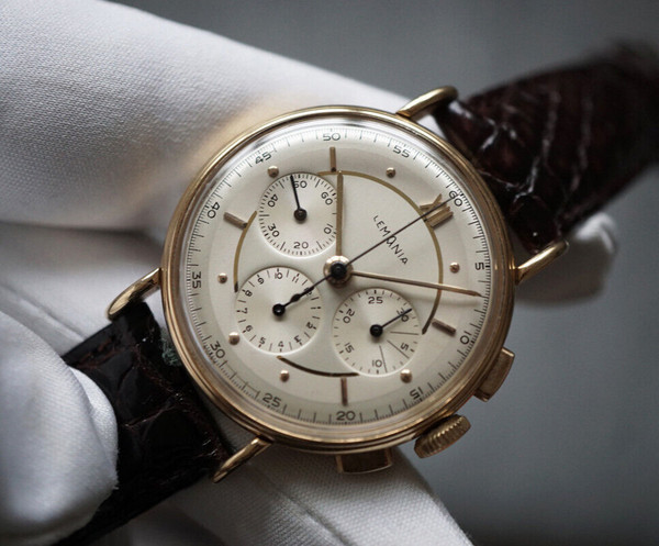 Lemania Chronograph, Cal. Ch27/Omega 321, 18k massiv Gold, Vintage 50er Jahre. RAR