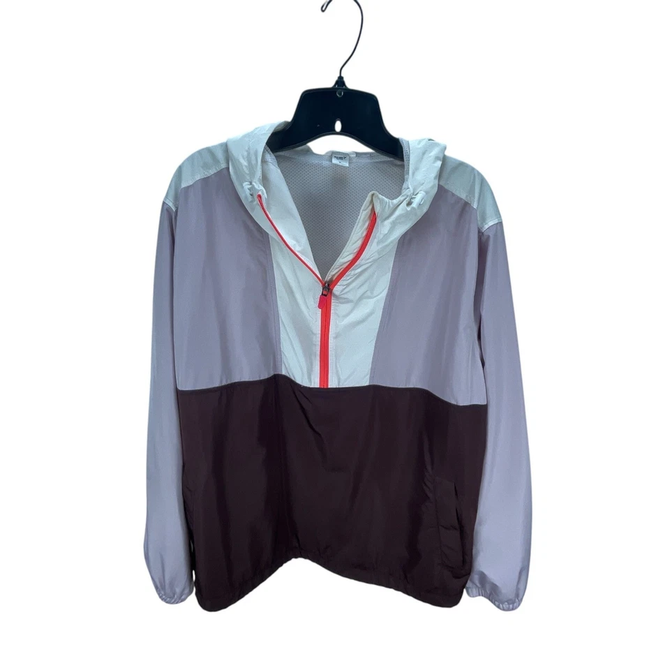 Chaqueta cortavientos Old Navy Active para mujer Colorblock con capucha XL blanca/rosa/marrón Foto 2 de 4
