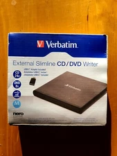Verbatim 98938 External Slimline CD/DVD Writer USB 2.0 Black- NEW OPEN BOX 