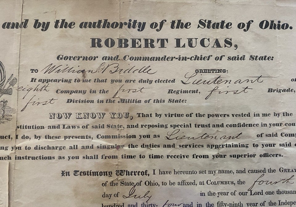 Early Ohio Militia Commission Paper 1834 eBay