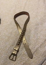 LOUIS VUITTON Studs Belt Leather Gold LV Authentic Sz Small
