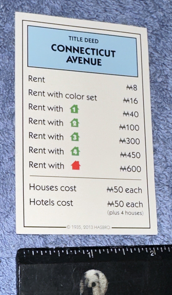 2013 Hasbro Monopoly Replacement Piece 3 Lt. Blue Property Cards