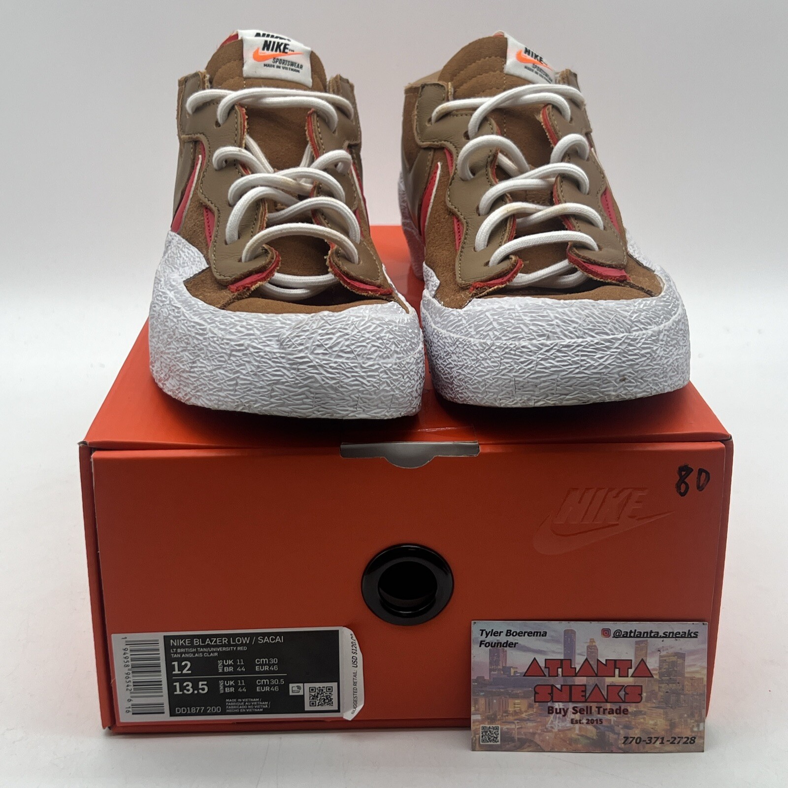 SACAI X NIKE Taglia 12 Nike Sacai x Blazer marrone chiaro britannico camoscio bianco (DD1877 200)