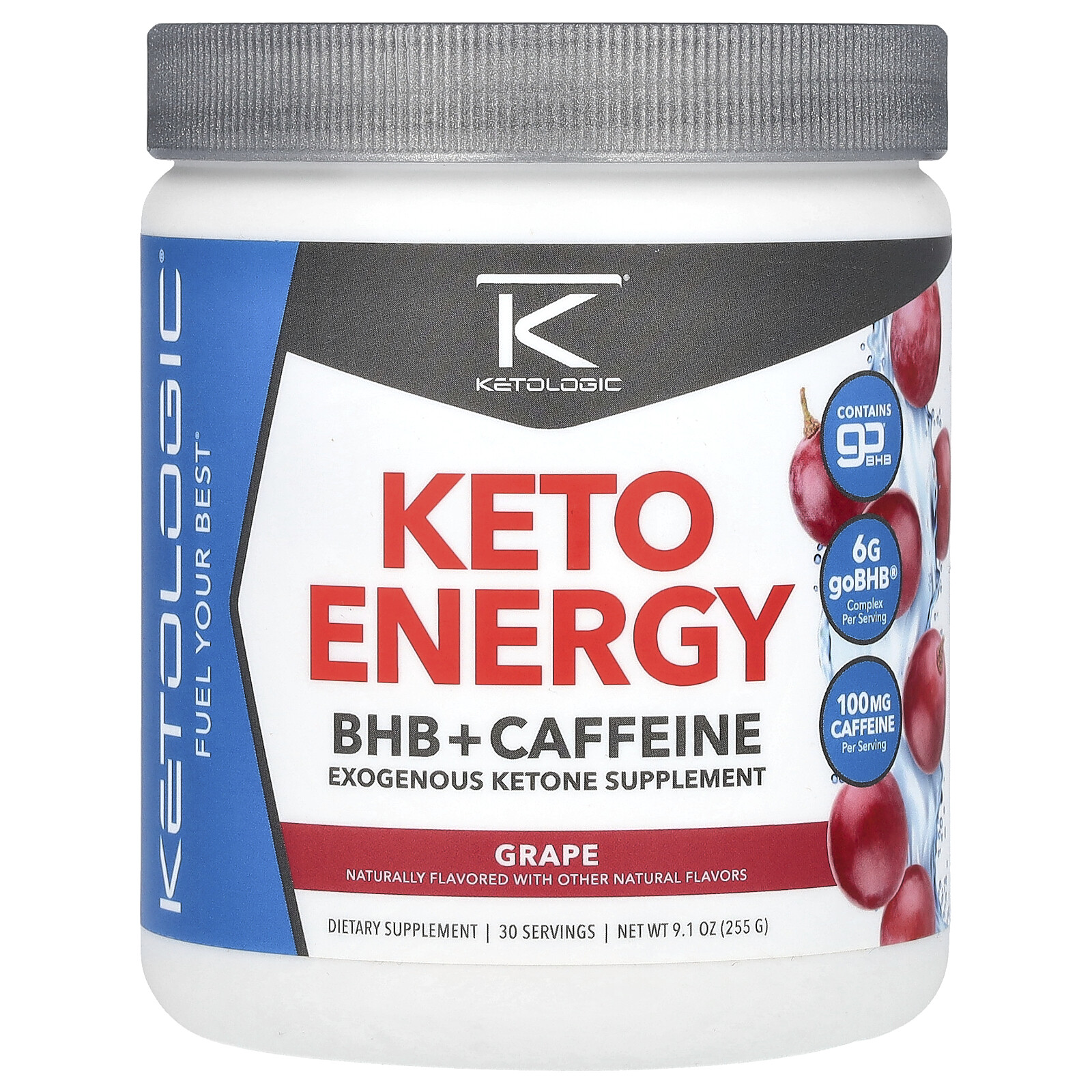 Keto Energy, BHB + кофеин, виноград, 9,1 унции (255 г)