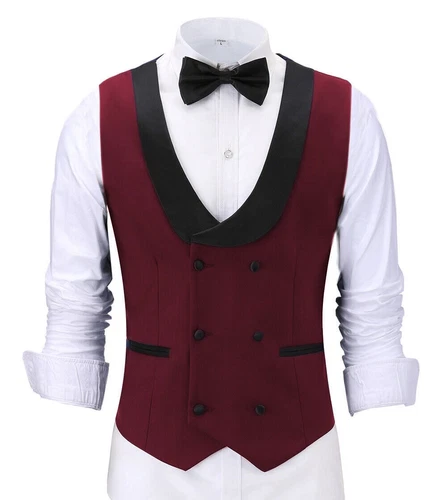 Men's Shawl Collar Vest Double Breasted Slim Prom Blazer Tops Waistcoat Waitress - Bild 16 von 42