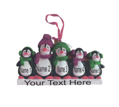 Penguin Family of Five Personalized Christmas Tree Ornament Holiday ...
