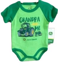John Deere little boys one piece short green w/GRANDPA and ME w/2 tractor 9/12M