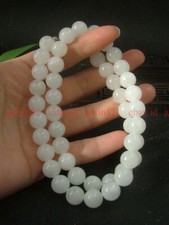 Chinese Nephrite 10mm Natural White Jade Round Gemstone Necklace Jewelry 18" AAA