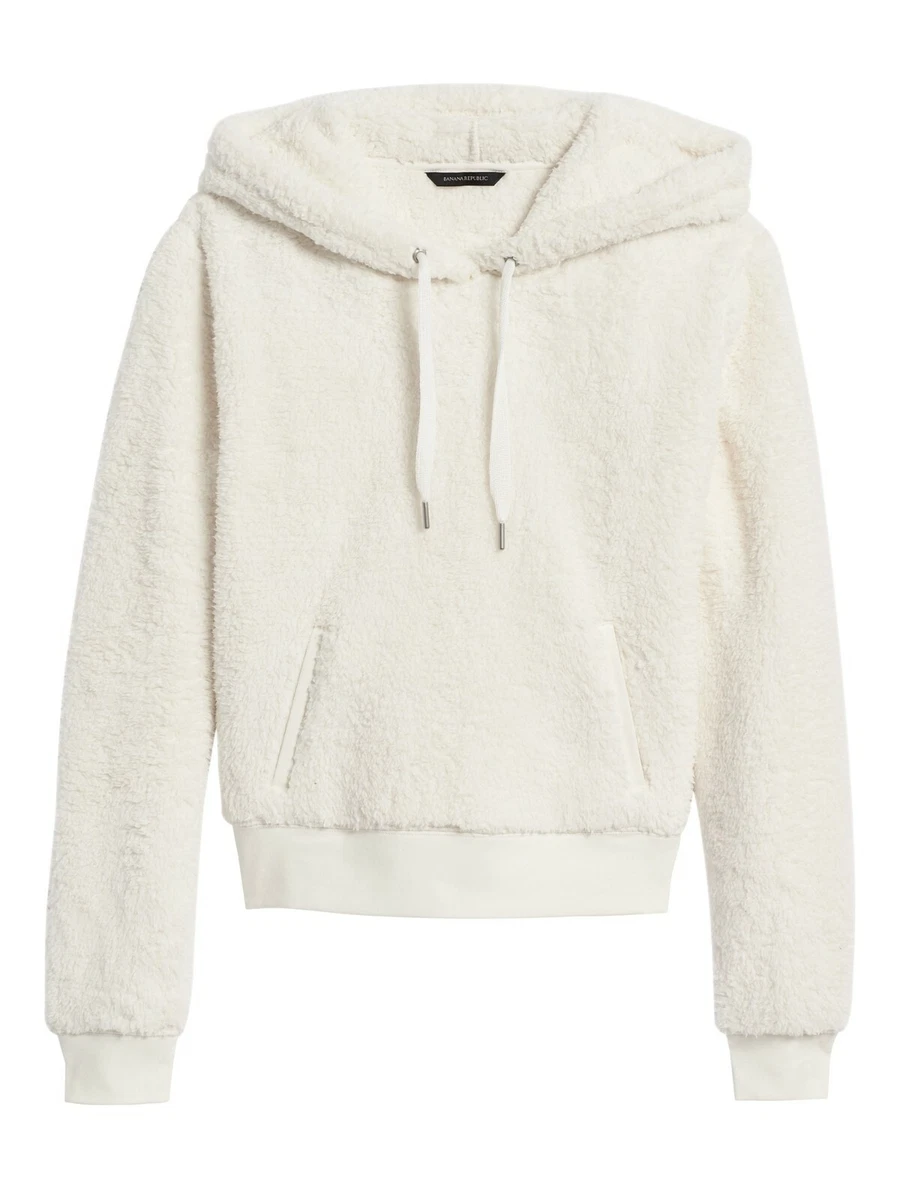 NWT Banana Republic Cropped Sherpa Fleece Hoodie, White SIZE S #491634  N1222 | eBay