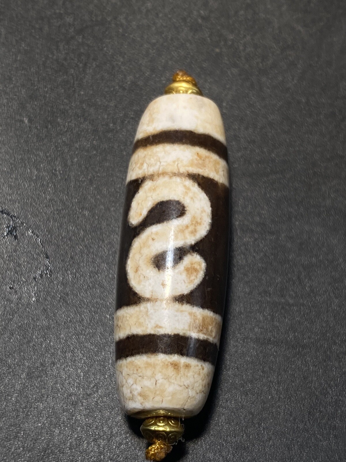 Energy Tibetan Old Agate Oily Patina S Wave Money Hook dZi Bead eBay
