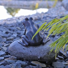 Niedliche Frosch-Gartenstatue Aus Kunstharz – Sitzender Frosch Mit Weinglas, Outdoor-Deko Für Terrasse & Garten