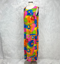 Bonnie Boynton VTG 90s Maxi Dress Colorful Sz L Floral Heart Print Artsy Fun