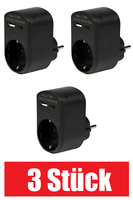 3X Steckdosenadapter Mehrfachstecker 3-Fach 1X Schuko 1X USB-C 1X USB-A Buchse