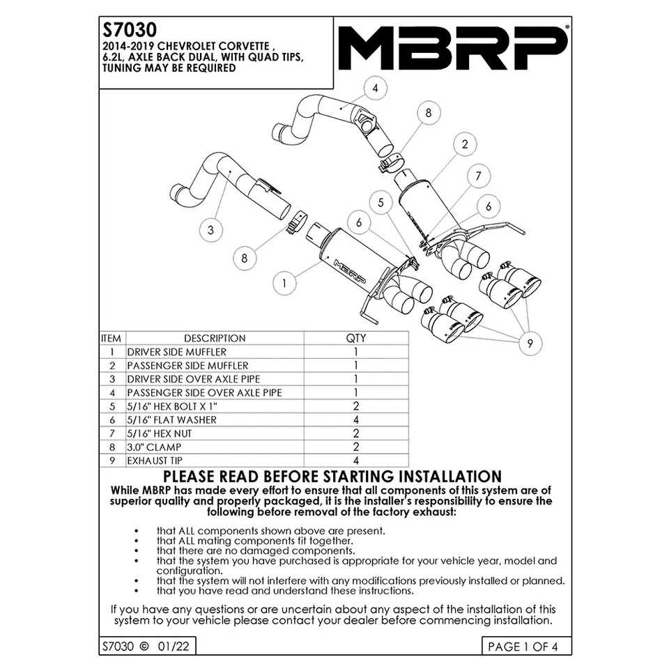 Escape trasero eje acero negro MBRP S7030BLK para Chevrolet Corvette 14-19 6,2 L V8 Foto 3 de 4