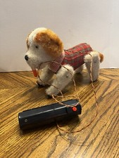 Vintage 1950s Made In Japan Walking Dog Battery Powered Toy Tartan Jacket
