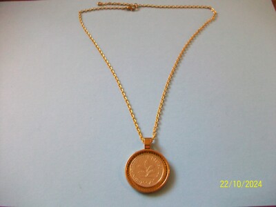 TEN (10) PFENNIG COIN - GERMANY - GOLD CASED PENDANT NECKLACE - 1949 to 1996