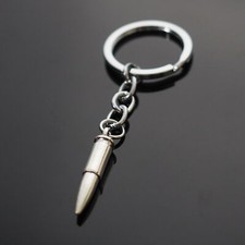 Bullet KEYCHAIN Tibet Silver Bullet Key Ring Guns Ammo 3 34 NRA Gun Collect NEW