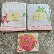 Pottery Barn Kids Under The Sea Valances (2) and Seahorse Wallies Wall Decals