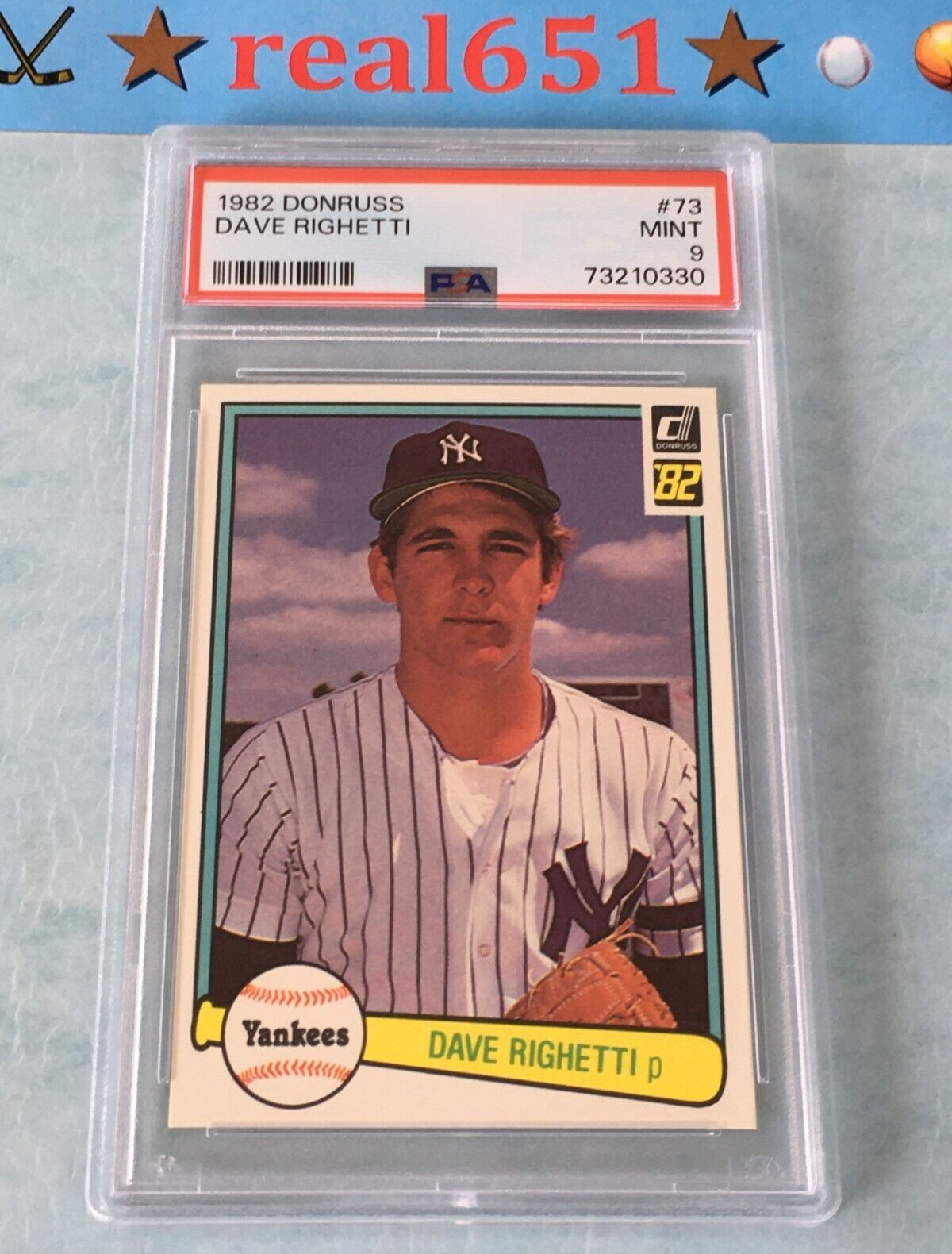 1982 Donruss #73 DAVE RIGHETTI Rookie | PSA 9 Mint | Yankees RC New York