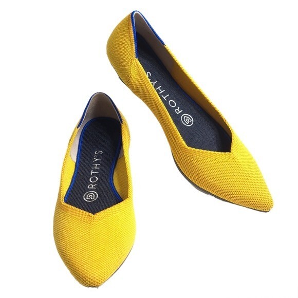 Rothy’s Womens Yellow Marigold Pointed Toe Slip On Flats Ballet Style Size 7.5