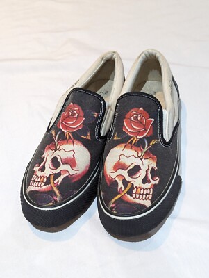 Ed Hardy Slip On Laceless Sneaker Schuhe Skull Rose Black, EU 36 - UK 2,5