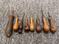 Vintage Bradawl Awl Tool Set Wooden Handles Leather Woodworking Tools