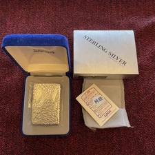 Sterling Silver Hammer Tone Zippo Lighter Used with Case