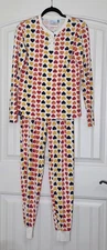 Aldi Gear Pajama Set Womens Small Long Sleeve Top & Bottom Sleepwear Hearts 2023