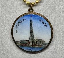 Vintage Upcycled Blackpool England Tower Enamel Travel Souvenir EPNS Pendant