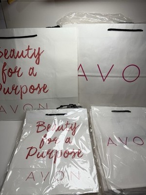 Avon Paper Shopping Bags Lot Different Sizes Pink /Red Logo On White