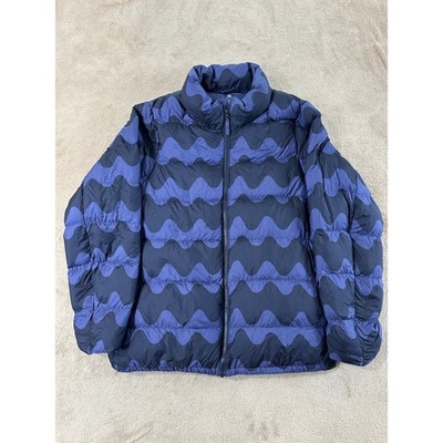 Uniqlo X Marimekko Ultra Light Down Jacket Kids 13 Blue Puffer Packable Bag EUC