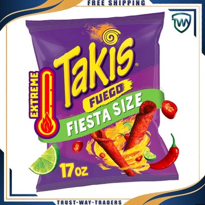Takis Fuego 17 oz Fiesta Size Bag, Hot Chili Pepper & Lime Rolled Tortilla Chips