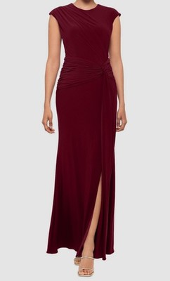Betsy & Adam Women's Red Cap Sleeve Gathered Gown Dress Petite Sz: 12P