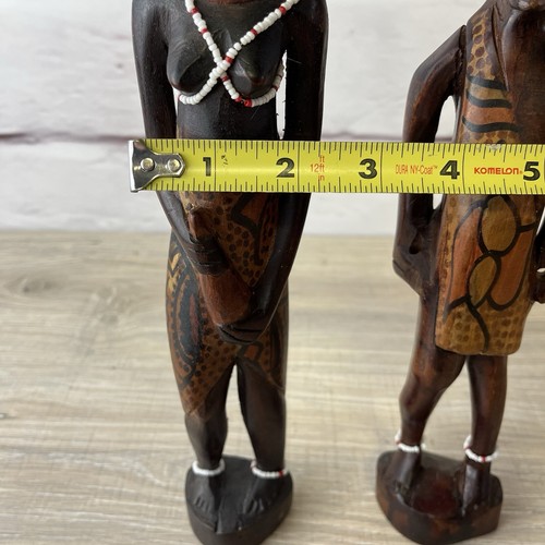 Maasai Warrior Man/Woman Hand Carved Wood Statue Sculpture African Art Vintage - Picture 17 of 17