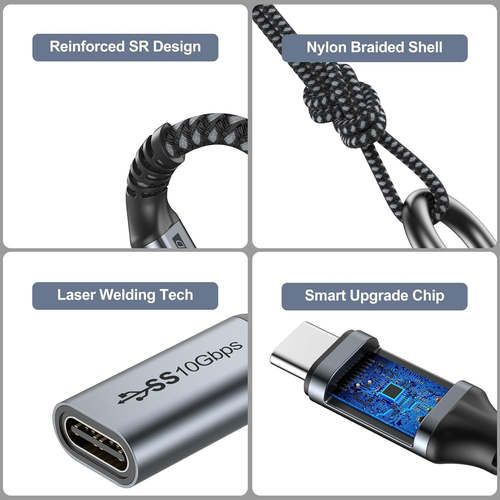 Small USB C Extension Cable 1FT, Short USBC Extender Cord USBC (10Gbps) Male to - Picture 7 of 7
