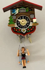 Vintage Walt Disney Mini Cuckoo Clock - Girl on Swing - No Wind Up Key - Works??