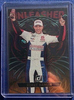 2025 Panini Donruss Nascar - Unleashed Denny Hamlin #5 Orange Ice /75