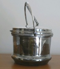Vintage Silver Plated Ice Bucket Vacuum Insulated Jar Lidded Thermos Lion Crest