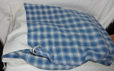 Antique Plaid Cloth Bedding Bag ~ 52 x 72  ~ Blue w/White Bottom ~ for Rope Beds