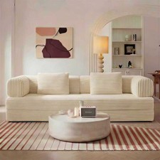 Boneless Modular Convertible Sofa Bed Sleeper Corduroy Beige w/Pillow